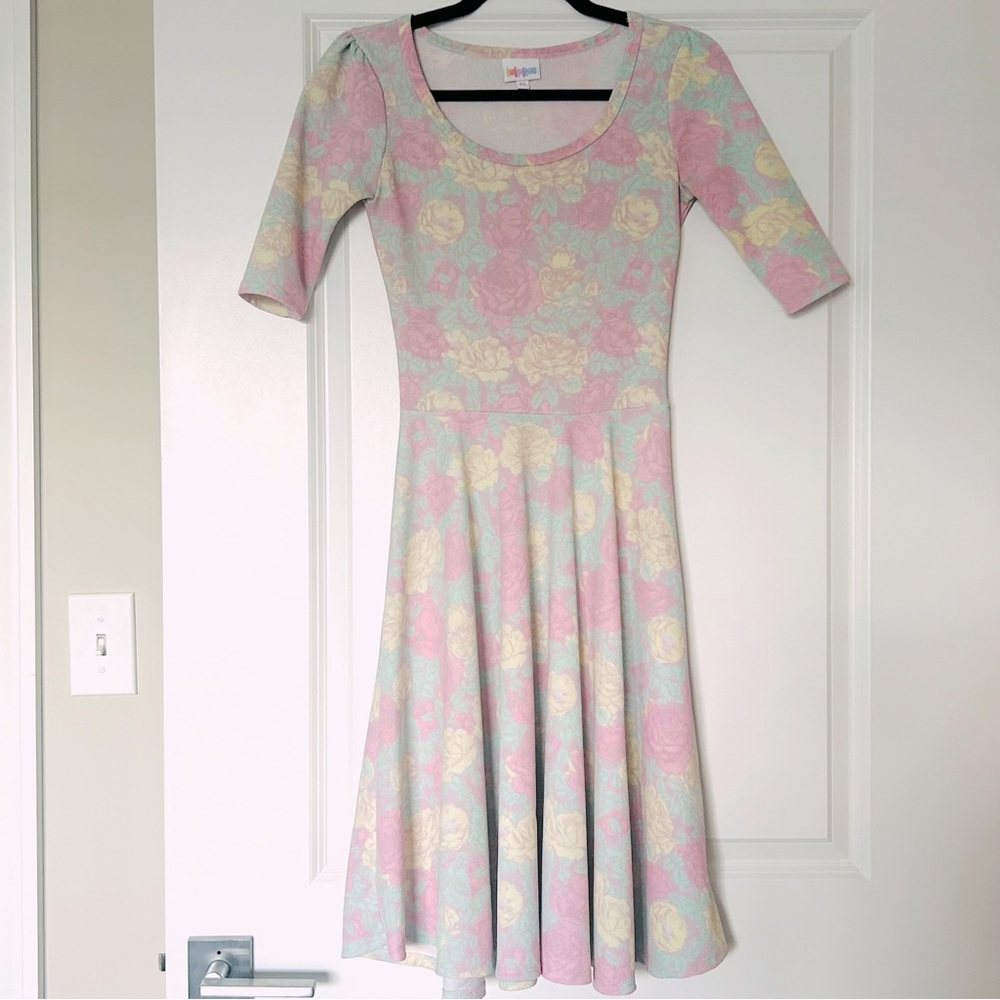 Spring Dress - Pastel Fit & Flare Floral Rose Lularoe Dress